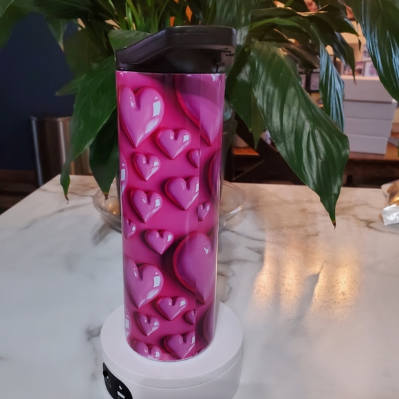 Pink Hearts Puffy 3D Bubble 20oz Tumbler with duo lids 🎉sale - Picture 8 of 9